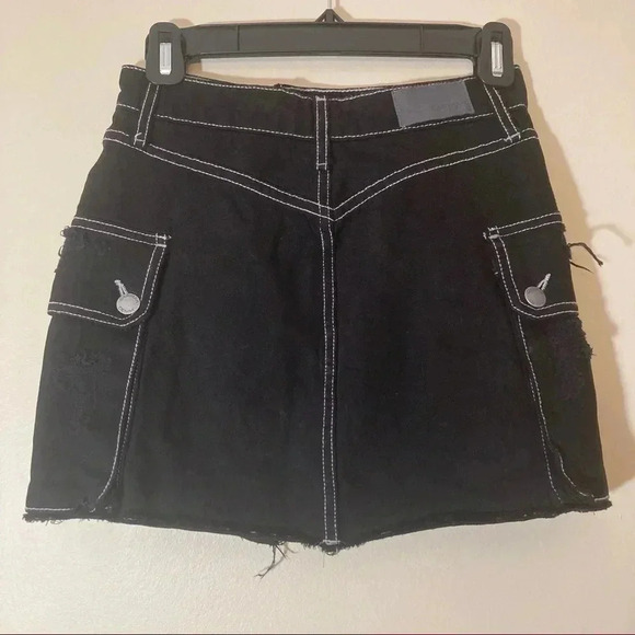 NWOT LF Carmar black  mini skirt distressed white stitching - Picture 5 of 7